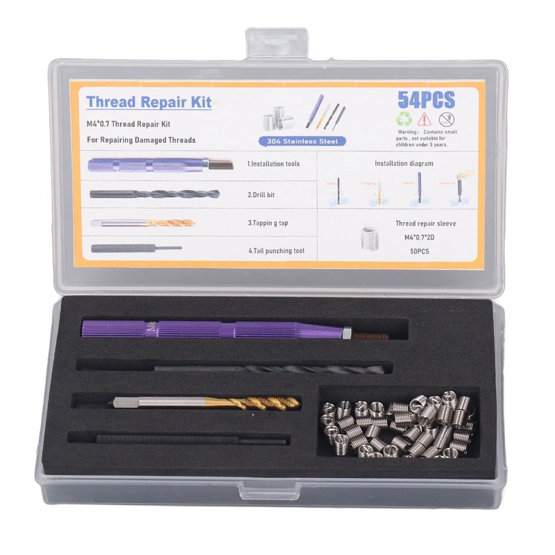 54PCS Set Metric Thread Repair Kit 304 Stainless Steel Thread