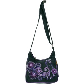 GURU SHOP Shoulder Bag, Hippie Bag, Goa Bag - Green, Men/Women, Cotton, 23 x 28 x 12 cm, Alternative Shoulder Bag, Fabric Handbag, black/purple, Unit size