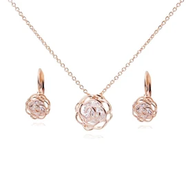 Crystalline Azuria Women 18K Rose Gold Plated White Crystal Roses Flowers Necklace and Earrings Set for Women Wedding Party Bridal Bridesmaid Accessories