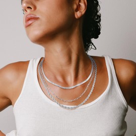 Andsion 925 Sterling Silver Layered Necklaces for Women Trendy, Layering Chain Necklace Women, Stacked Paperclip Chain | Herringbone | Rope Necklace Set for Women, Dainty Necklaces Jewelry