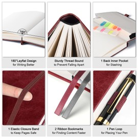 OFFIGIFT Graph Paper Notebook, 312 Numbered Pages A5 Hardcover Leather Journal, 100gsm No Bleed Grid Paper Notebook with Index Pages, Grid Notebook for Graphing Notes Math, 5.75" x 8.38", Burgundy