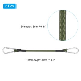 PATIKIL 11.8" Bungee Cord with Hooks, 2 Pack Heavy Elastic Strap Bungee Rope, Dual Aluminum Alloy Hooks for Camping Luggage Stand Bicycle Cargo Tent Green