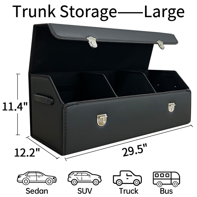 Wuatow Trunk Organizer for Car With Lid,Foldable Trunk Organizer for