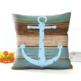(Style02) - oFloral Home Decorative Nautical Anchor Rustic Wood Cotton Throw Pillow Case Cushion Cover Standard Size 46cm x 46cm Square - Perfect for Birthday,Present for Dad,Mom,Aunt,Uncle,Daughter,Sister,Brother