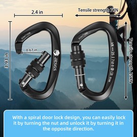 JRSGS 25KN Locking Climbing Carabiner Clips, UIAA Certified Rock Climbing Carabiner,Heavy Duty Carabiners Equipment,Large Size Carabiner for Climbing, Rappelling,Hunting and Rescue