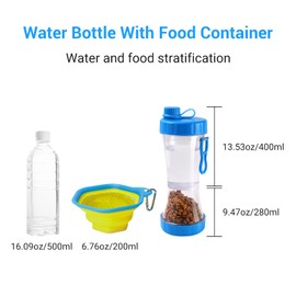 INKPET Dog Water Bottle, Portable Pet Water Bottle with Food Container, Leak Proof Portable Puppy Water Dispenser with Drinking Feeder for Outdoor Walking, Hiking,Travel