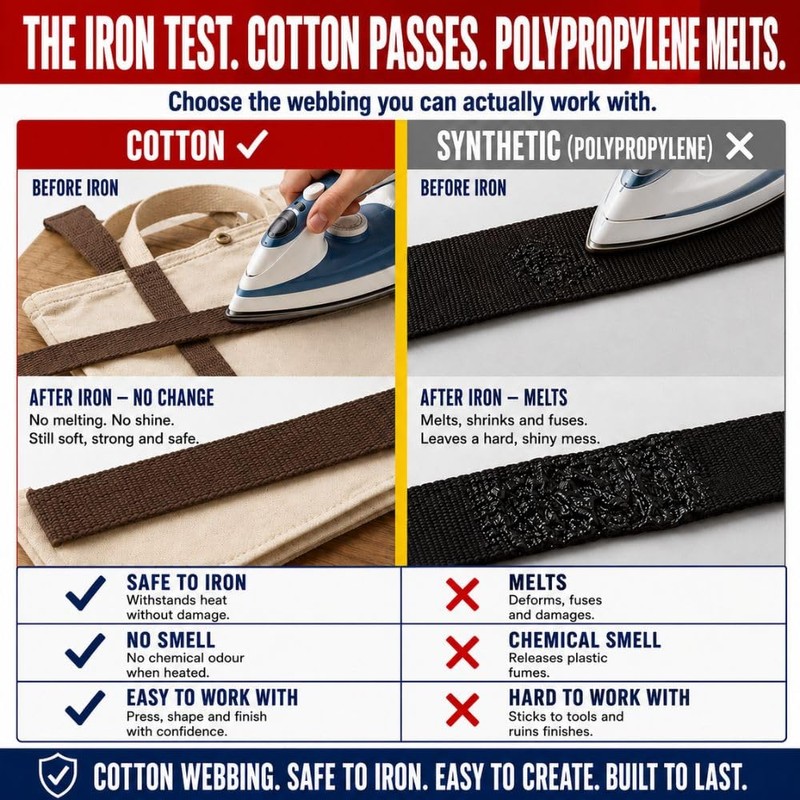 2 Metres Dark Brown Cotton Webbing, Heavy Duty 25mm Wide