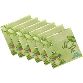 ZzWwR Cute Cartoon Frog Dragonfly Butterfly Cloth Napkins, Set of 6 20 x 20 Inch Soft & Comfortable Polyester Dinner Napkin for Family, Restaurant, Weddings, Parties(Green)