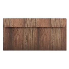 Pack of 25 Designer Envelopes in Natural Wood Look DIN Long 11 x 22 cm Brown Peel and Seal