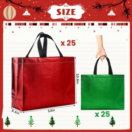 SATINIOR 50 Pcs Christmas Bags for Gifts Large Non Woven Tote Bags Red and Green Christmas Reusable Gift Bag with Handles for Goodie Shopping Holiday Birthday Party Favor(13 x 10.6 x 5.1 Inches)