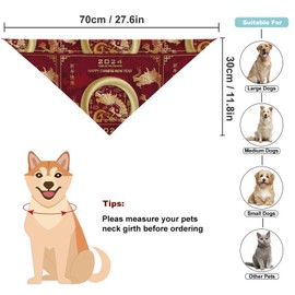 Happy New Year 2024 and Dragon Year 2024 Dog Bandanas Pet Kerchief Scarf Adjustable Triangle Reversible Scarf Bibs for Dogs Puppy Cats