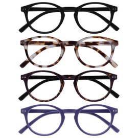 OPULIZE Zen Reading Glasses 4 Pack Cool Round Frame Spring Hinges Scratch Resistant Matte Black Light Brown Dark Brown Purple Mens Womens RRRR24-11T25 +3.50