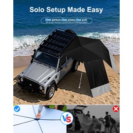 SKYJDM Car Awning for SUV/Truck RV, Shade Waterproof Roof Rack Awning with Side Wall, Heavy Duty Suction Cups & Reinforced Poles for Overland, Camping, Beach, Tailgating (Black)