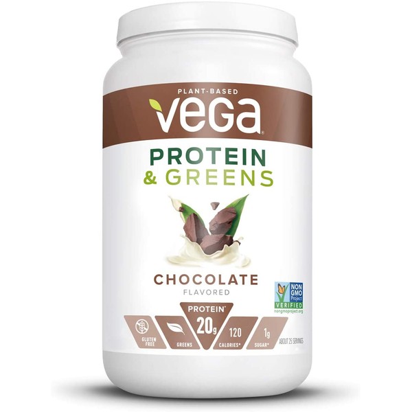 Vega Protein and Greens, Chocolate, Plant Based Protein Powder Plus Veggies - Vegan Protein Powder, Keto-Friendly, Vegetarian, Soy Free, Dairy Free, Lactose Free (25 Servings, 1 lb 12.7oz)
