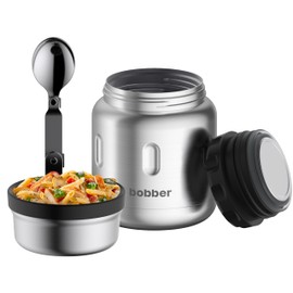 BOBBER 16 oz Insulated Stainless Steel Thermo Jar with Wide Mouth, Built-in Spoon and Bowl Lid – Perfect for Hot Food, Keeps Soups Hot for 10 Hours, Cold for 15 Hours (Matte)