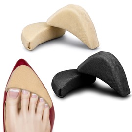 2 Pairs Adjustable Shoe Filler Soft Sponge Breathable Toe Filler Inserts Unisex Big Toe Plug Foot Brace Forefoot Pad Fit Reusable Foam Cushion for Women Girls High Heel Casual Sports Boot(Skin, black)