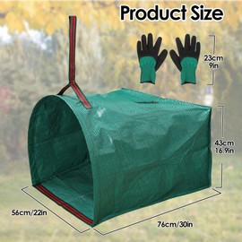 53 Gallon Garden Bags for Debris,2-Pack Yard Waste Bags,Large Dustpan-Type Lawn bags with Gardening Gloves,Leaf Bags for Yard Debris,Grass Clippings,Collapsible Trash Can for Parties,Laundry,Camping