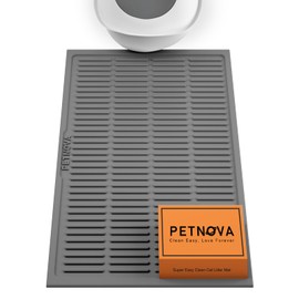 PetNova Silicone Cat Litter Mat: Easy Clean Large Litter Box Mat for Floor - Waterproof Kitty Litter Mat Litter Trapping Mat - Anti Tracking Cat Litter Catcher Mat Washable (Grey, 32”x21”, Pack of 1)