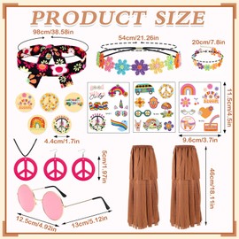 UxClishe Hippie Costume Set for Women, 70s Fancy Dress Outfit Hippiy Style Dress Up with Headband Fringe Vest-XXL