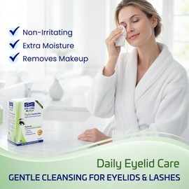 Toallitas purificadas para párpados Dr. Fischer, hipoalergénicas y no irritantes, prehumedecidas para aliviar el enrojecimiento y la sequedad ocular, y desmaquillar los ojos sensibles.