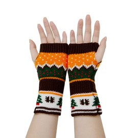 Long Keeper Winter Fingerless Gloves For Women Colorful Christmas half finger Gloves Soft Stretchy Festive Winter Gloves (Coffee)