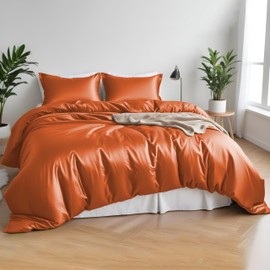 Linenwalas Duvet Cover Set King Size - Viscose Derived from Bamboo Soft, Breathable, Light Weight, Cooling Comforter Cover with Zipper Closure and Corner Ties (King, Burnt Orange)