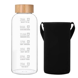 RNCKUUE 1 Liter Glass Water Bottles - 32 oz Large Borosilicate Reusable Glass Drinking Bottle, Wide Mouth With Bamboo Lid