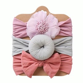 Decorative Baby Headbands Set for Girls, Soft Infant Hair Accessories, Cute Baby Girl Headbands with Bows, Newborn Hairbands, Toddler Hair Accessories, Baby Gift. (Pink, gray, coral, standard)