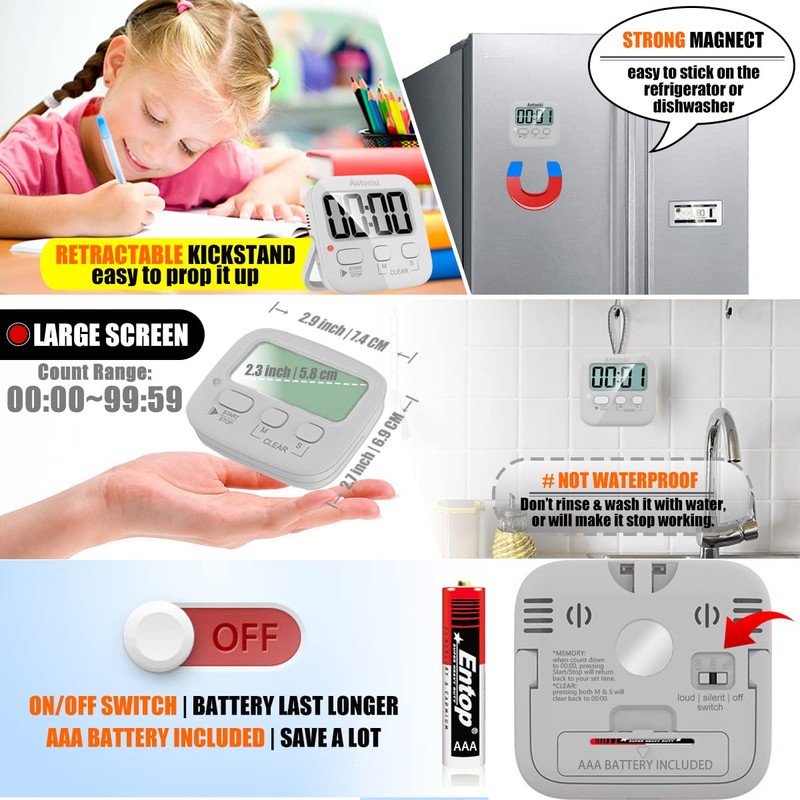 Timer, Kitchen Timer, Timer for Kids, Digital Timer for Cooking,