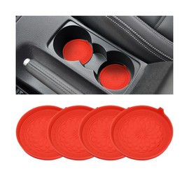 AUCELI Car Cup Holder Coasters, 4PCS Non-Slip Silicone Vehicle Insert Water Bottle Mat, Spill-Proof Automotive Interior Drink Protection Pad Accessories, Universal for SUV, Sedan, Truck (Red)
