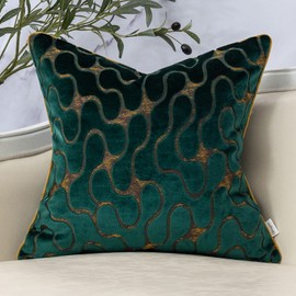 Yangest Green Square Throw Pillow Cover Wavy Velvet Cushion Cover Modern Zippered Pillowcase for Sofa Couch Bedroom Living Room Chair, 20 x 20 Inch