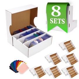 8 Pack Cardboard Card Storage Box 3120 Count Bulk Card Storage White Sports Card Boxes Baseball Card Boxes with 10 Dividers Sports Cards Storage Box for Card Game Baseball Card Storage Boxes