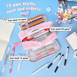 iSuperb Big Capacity Corduroy Pencil Case 3 Compartments Pen Pouch Simple Organizer Bag Large Capacity Pencil Box for Adults (Pink)