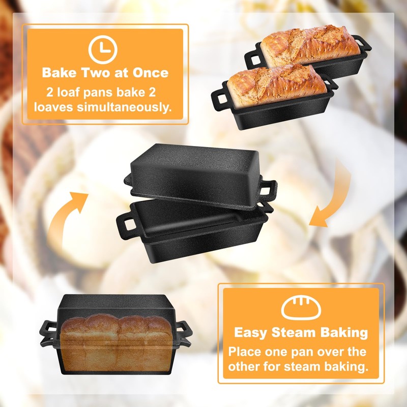 MSJGA 9×5 Inch Cast Iron Loaf Pans with Lid for