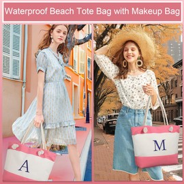 YOOLIFE Gifts for Women - Monogram Beach Tote Bags for Teacher, Mom, Bridesmaid, Girlfriend Gifts - Initial & Pool Bag