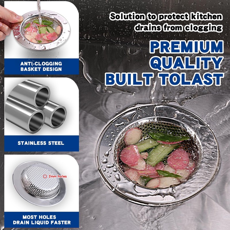 RQYEKDO Kitchen Sink Strainer Stainless Steel with Fine Mesh4.4 inch