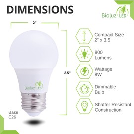 Bioluz LED 60W Type A Medium Base Bulbs Soft White 3000K A15 Dimmable 8 Watts = 60 Watts 4-Pack