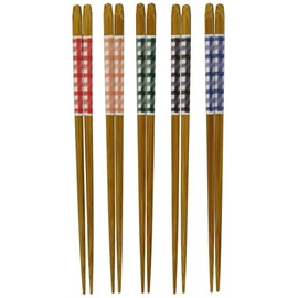 Ishida Chopsticks for Guests, Made in Japan, Gingham Check, 9.1 inches (23 cm), Natural Bamboo
