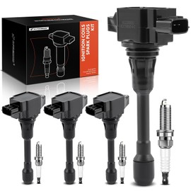 A-Premium Ignition Coil Pack and Iridium Spark Plugs Compatible with Nissan Versa 2012-2019 1.6L 1.8L, Versa Note 2014-2019 1.6L, Micra 2015-2019 1.6L, 4-PC Set