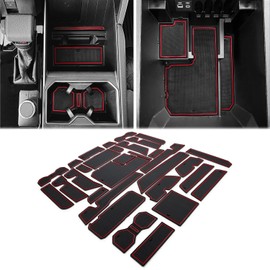auovo Cup Holder Insert Liners Compatible with Toyota Tundra Accessories 2025 2024 2023 2022 Custom Non-Slip Anti Dust Cup Holder Door Pocket Liner Center Console Interior Mats (Red Trim, 31-pc Set)