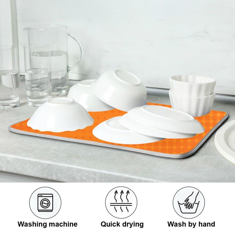 Kigai Orange Dotted Line Dish Drying Mat, Microfiber Absorbent Drying