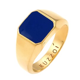 Kuzzoi 0609950721 Men's Solid Signet Ring (12 mm) Wide in 925 Sterling Silver, Classic Ring with Enamel for Men, Golden Silver Ring for Men, Ring Size 54 - 66, enamel
