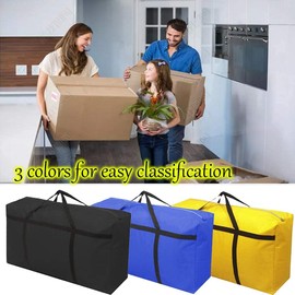 Rowland Harbor 3pcs Extra Large 47.6 gal Heavy duty Storage Bags with Strong Handle, Travel Duffel Clothes Bags for Moving, Travelling, Camping, Festival Decorations Storage, Blue Black Yellow