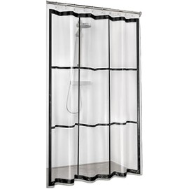 Sealskin Brix Shower Curtain PEVA PVC Free Waterproof Bath Shower Curtain Transparent Black 180cm W x 200cm H