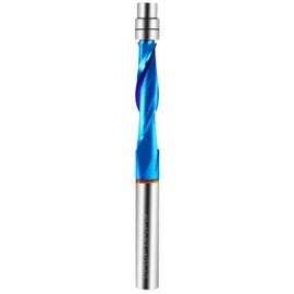 LudoPam Downcut Spiral Flush Trim Router Bit,1/4 Shank Carbide Spiral Router Bits with Nano Blue Coating for Wood,Plywood,MDF,Oak,Composites Machining 3D
