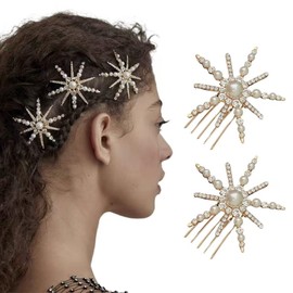 Ypkia Pack of 2 Snowflakes Hair Comb for Clip-on Metal with Pearls Rhinestone Hair Comb for Women Ladies Y2k Hair Accessories (Gold)