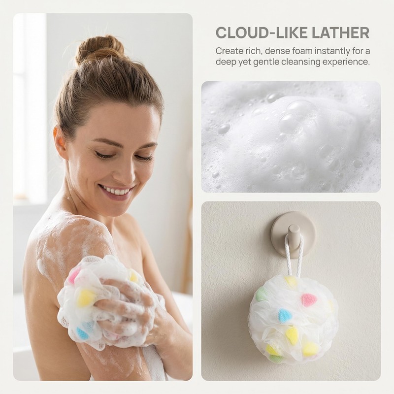 1 Pack Pink Soft Exfoliating Bath Loofah Sponge, Mesh Shower