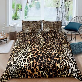 Loussiesd Leopard Print Duvet Cover Safari Cheetah Print Bedding Set for Kids Girls Women Ultra Soft Wild Animal Theme Comforter Cover Wildlife Style Decor Bedclothes 2Pcs Single Size