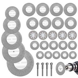 KINDPMA 32pcs Diamond Cutting Disc Glass Cutting Disc with Mandrels 16/20/22/25/30/40/50/60mm Rotary Tool Cutting Disc Mini Cutting Discs for Dremel Rotary Tool Wood Glass Plastic Stone Metal