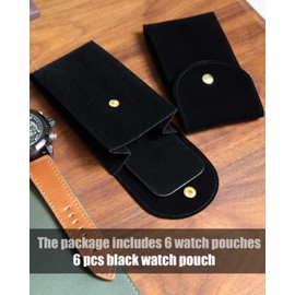 Bonaking 6PCS Velvet Watch Pouch - Portable Travel Case for Men & Women, Soft Storage for Travel (Black)